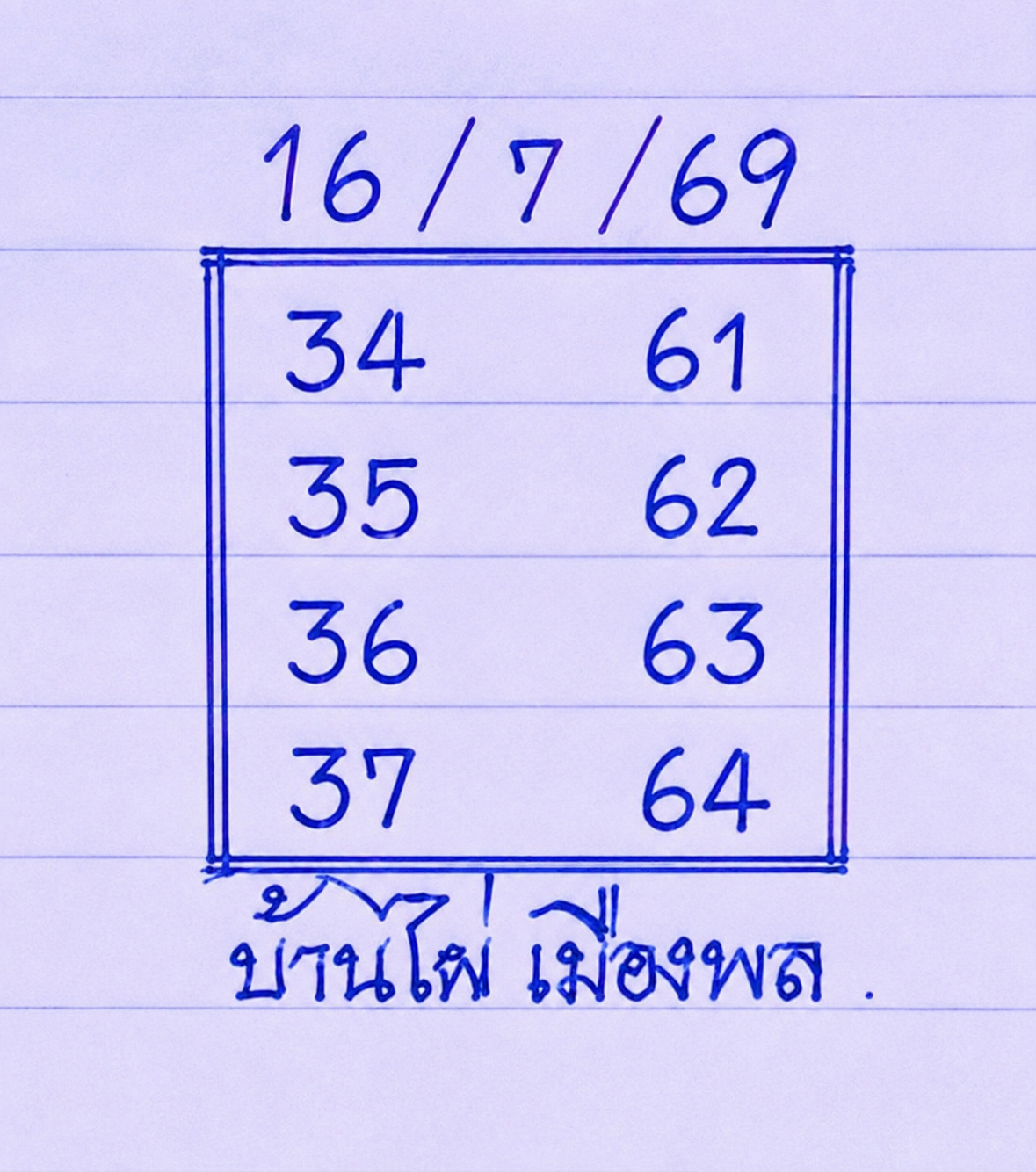 หวยบ้านไผ่เมืองพล 16/7/69
