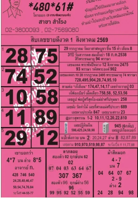 หวยแม่จำเนียร 1/8/69