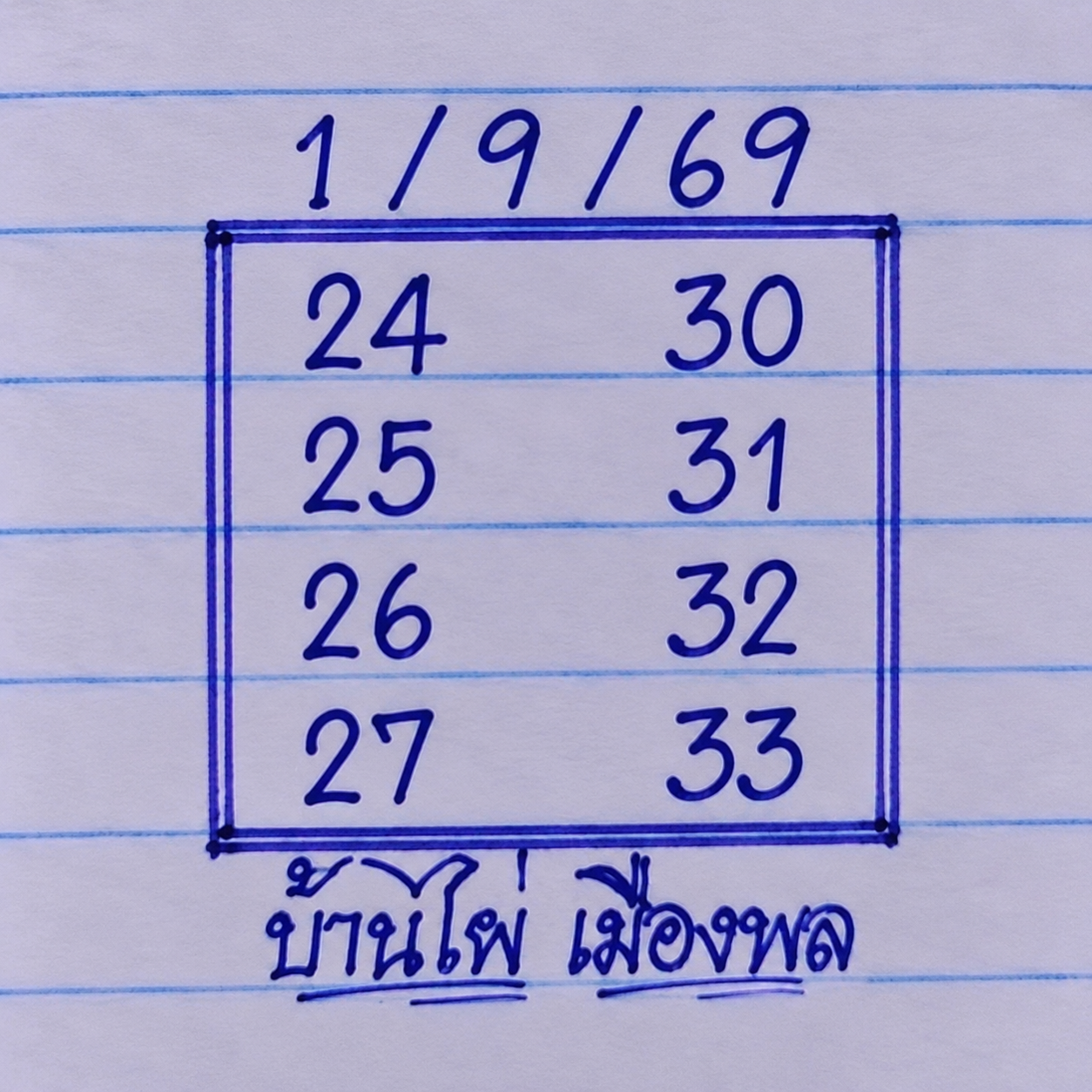หวยบ้านไผ่เมืองพล 1/9/69