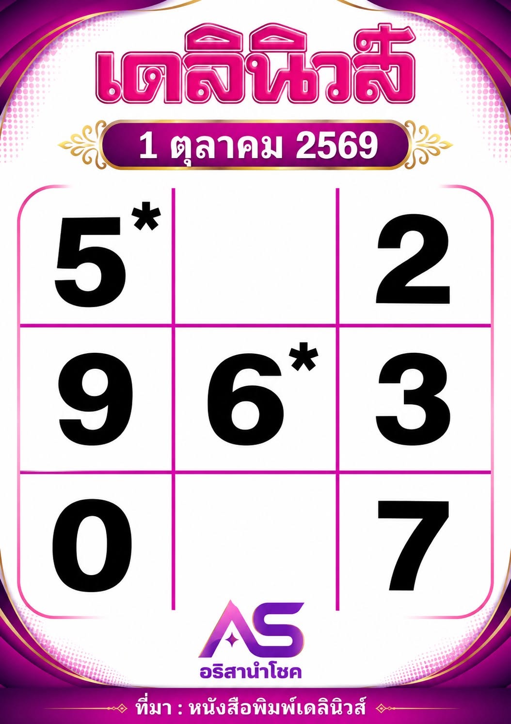 หวยเดลินิวส์ 1/10/69
