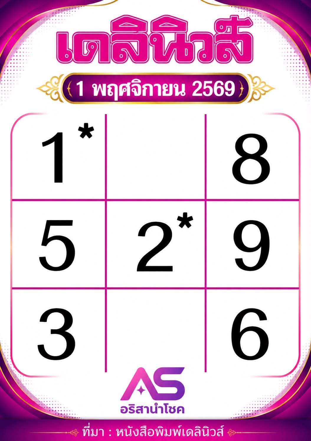 หวยเดลินิวส์ 1/11/69